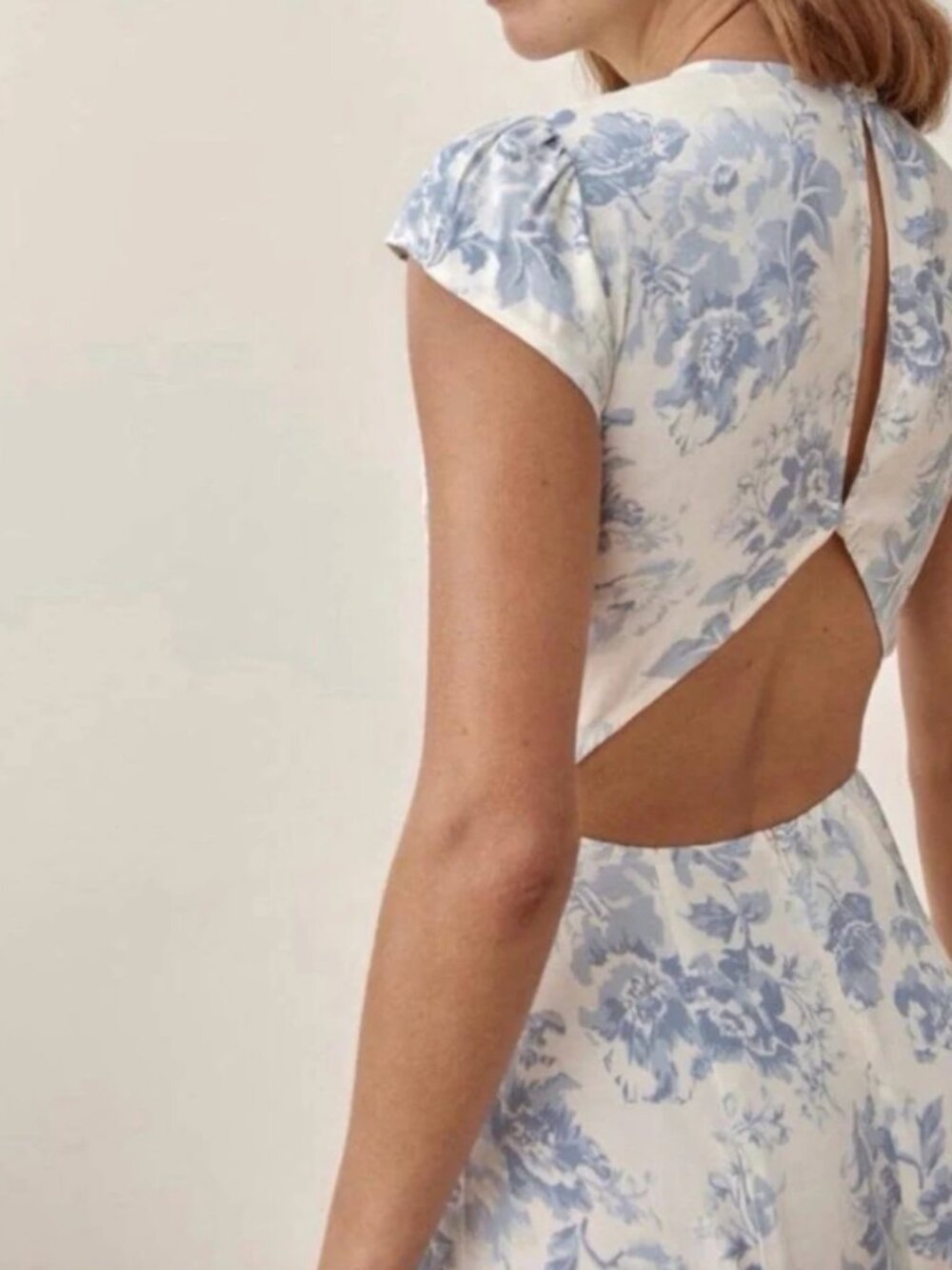 Reformation White and Light Blue Floral Midi Dress